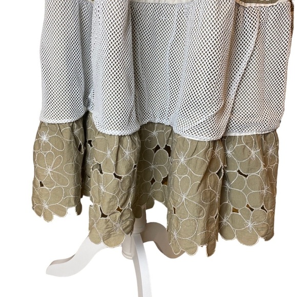 Vintage 80’s Prairie Skirt Large Drop Waist Multi Tiered Khaki and Ivory Retro - Picture 6 of 16